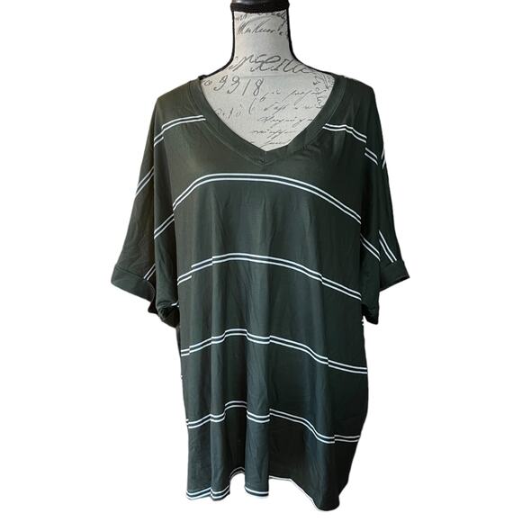 Bloomchic Green White Striped Rolled Sleeve Shirt Size 18/20 - Picture 1 of 6